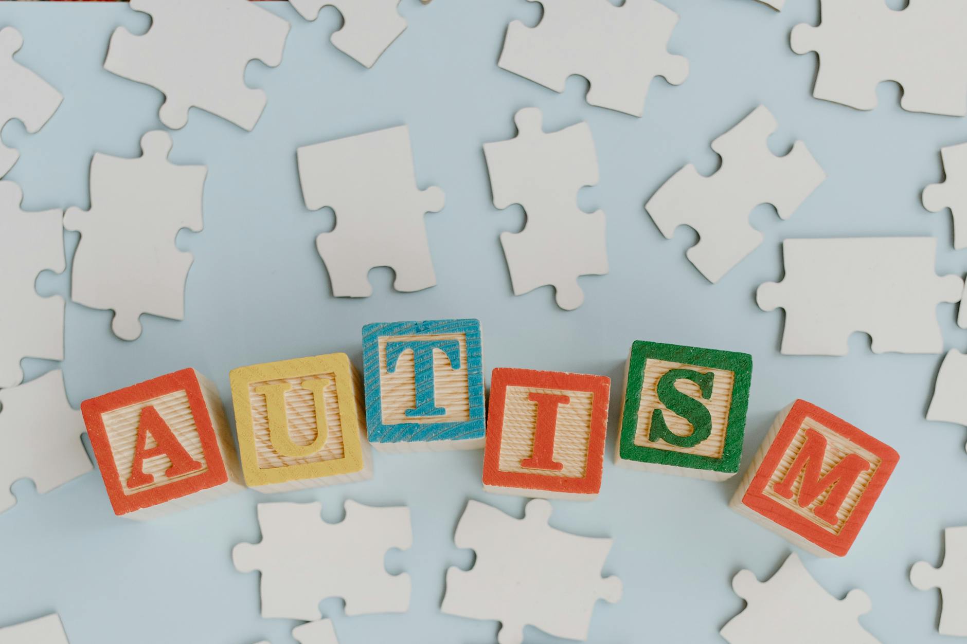 wood letter blocks spelled autism